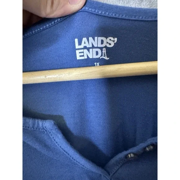 Lands End Shirt Women's 1x Blue 3/4 Sleeve Casual Cozy - Picture 3 of 8